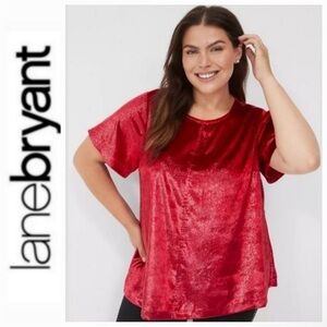 Lane Bryant Shimmer Luxe Velvet Red Lurex Boatneck Swing Top Size 16